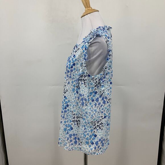 Maison d Amelie Tank Blouse Womens S Small Blue Floral Sleeveless Ruffle V Neck - Picture 4 of 11
